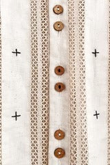 Beige Embroidered Stripe Button-Down Shirt – Half Sleeve Casual Collared Top